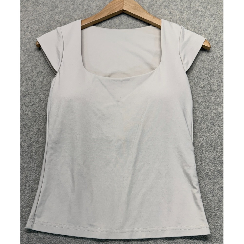OGL Womens Built In Bra Top Beige Square Neck Cap Sleeve Yoga Gym Workouts S